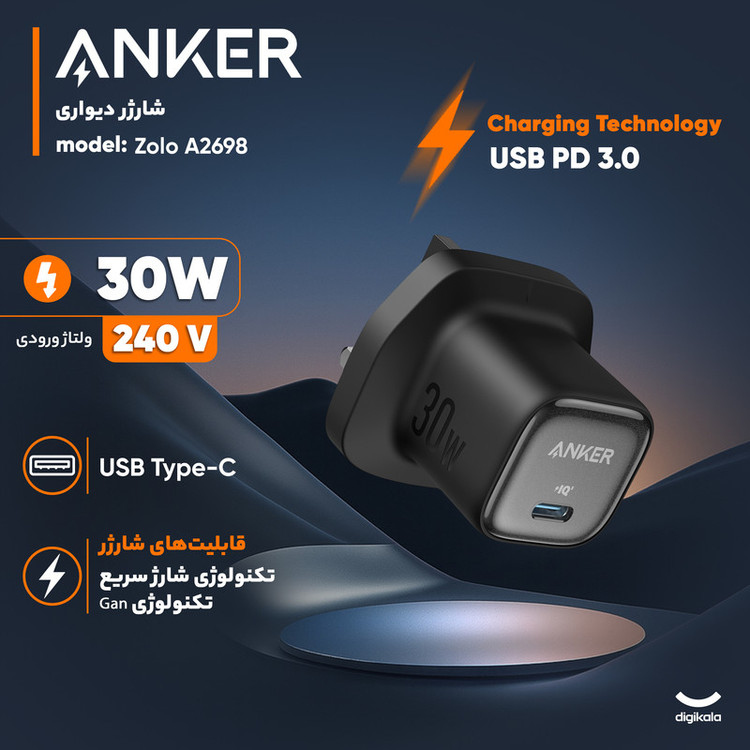 شارژر انکر مدل Zolo A2698 - نمای جانبی